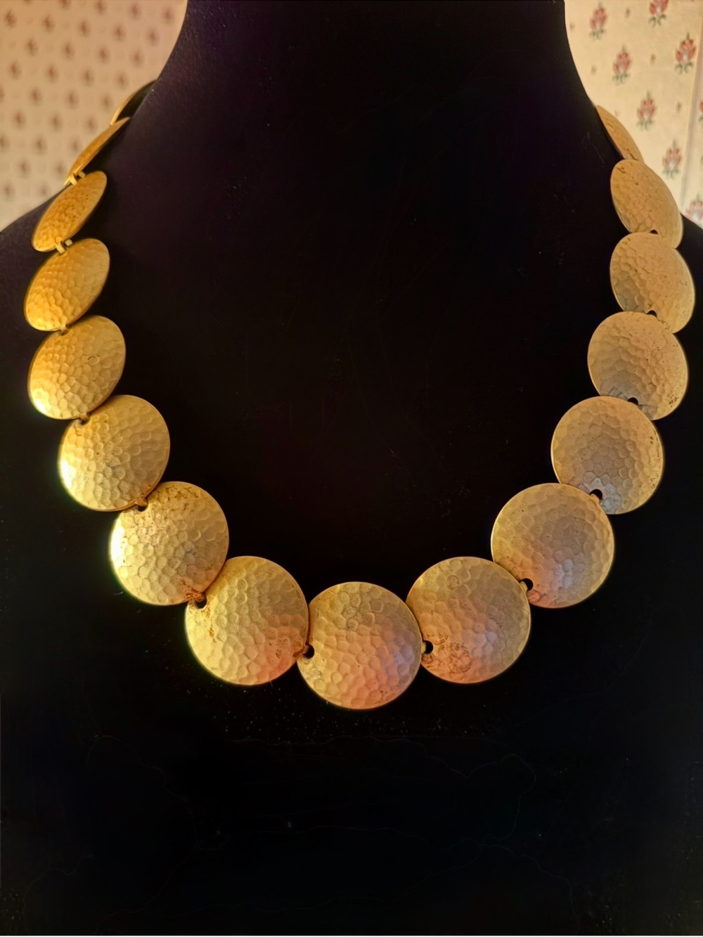 Gold Hammered Disc Designer Necklace